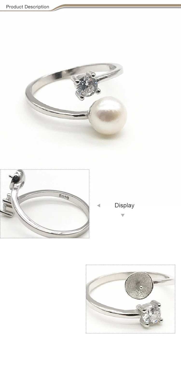Latest Design White Pearl 925 sterling silver wedding engagement ring pearl ring designs