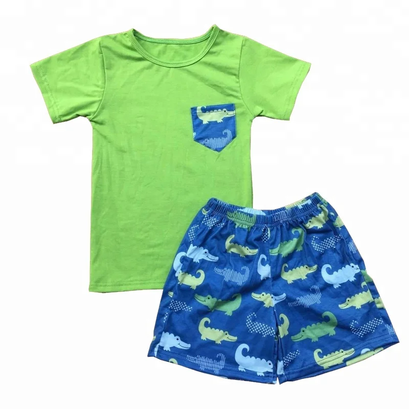 

Hiot sale boys and sisters clothes sets alligator pattern baby girl flutter tops kids clothing