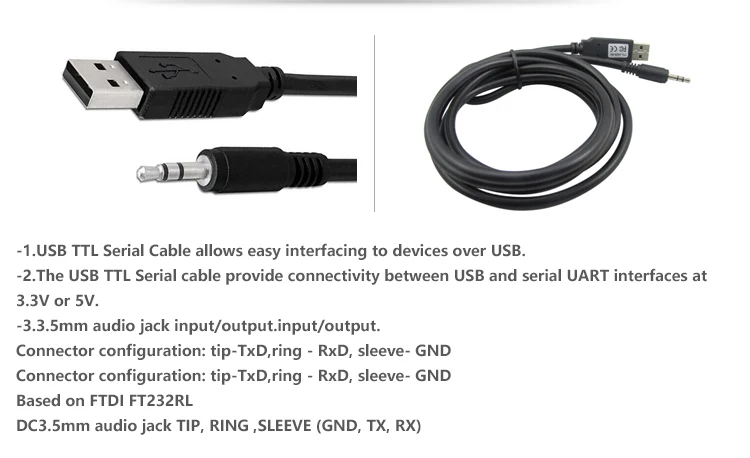 USB Interface Type and Other Type FTDI USB to TTL 3.3V 3.5mm Audio Jack Serial Cable