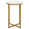 Home furniture gold finish faux marble top round side table end table with X-base