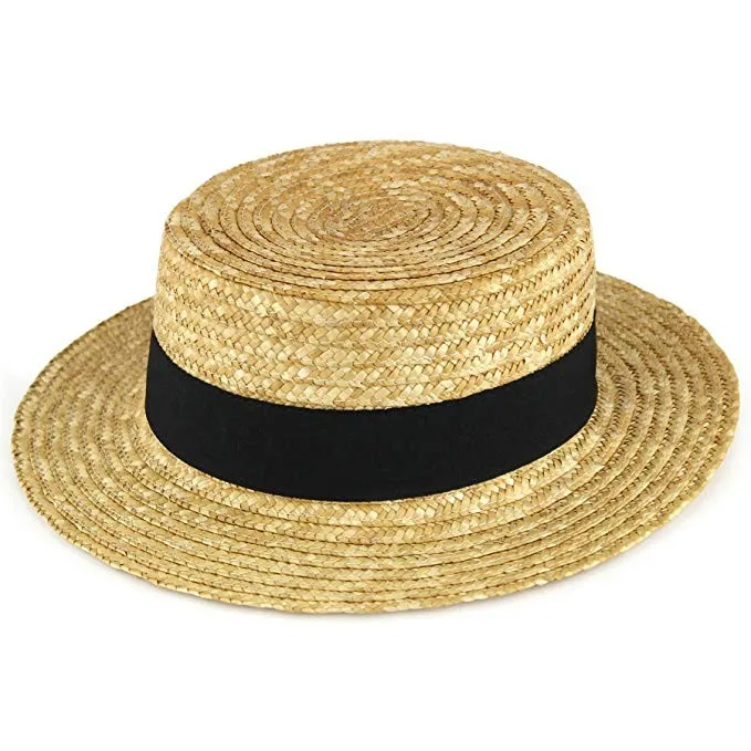 China Supplier Cheap Straw Boater Hat Sailor Skimmer With Black Band ...