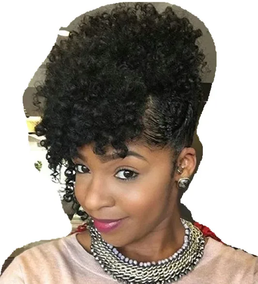 

120g Short natural kinky curly human hair drawstring ponytails Clip ins natural hair puff pony tail