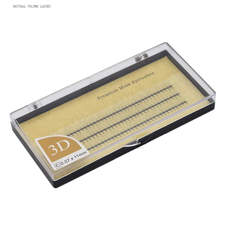 

Wholesale 3D pre made volume lash extension w shape faux mink russian volume fan eyelashes, Natural black