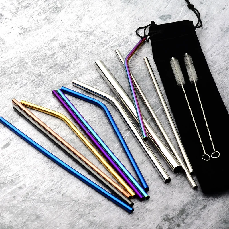 

Free laser logo metal drinking straw stainless steel straw set with brush case packing