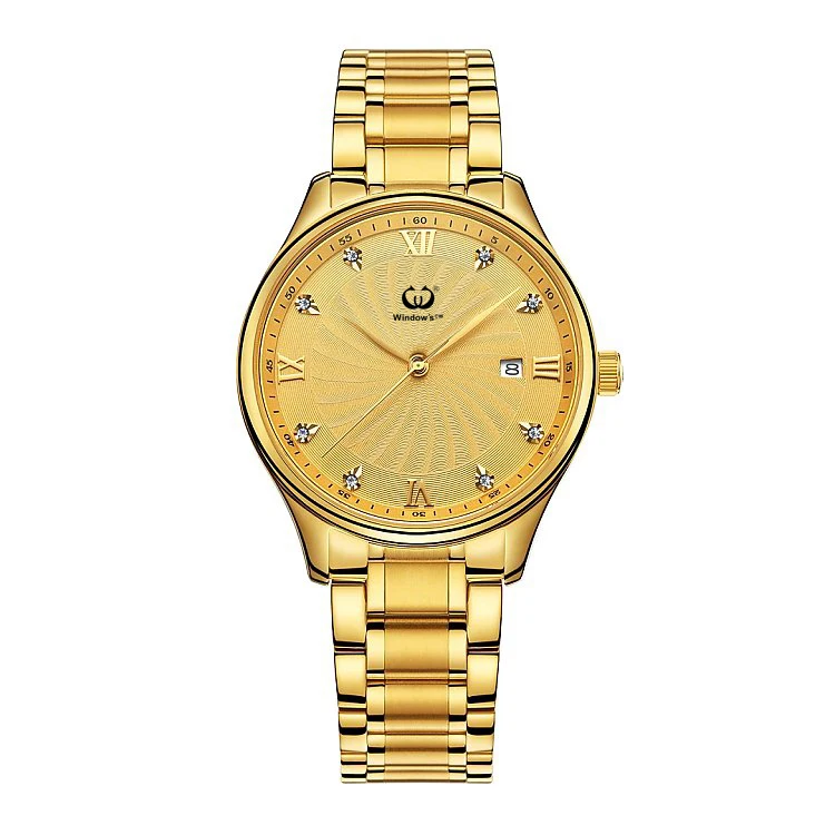 

Gold Stainless steel water resistant quartz mens western wrist watch wristwatch