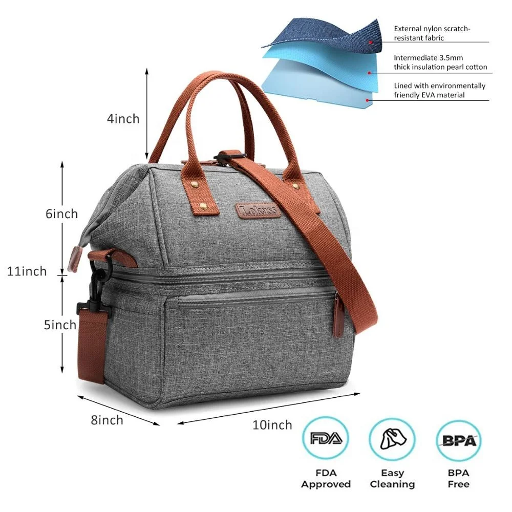
Lokass Amazon Double-deck Insulated Lunch Tote Cooler Bag Double Decker Cooler Lunch Bag for Women With Shoulder strap 