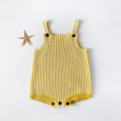 

F10776A Autumn design fancy fashion Strap Baby Knitted romper, Light yellow / grey blue