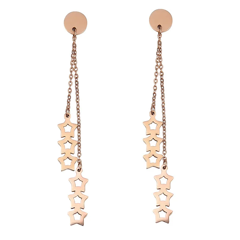 

Fashion Lady Stainless Steel Stars Drop Earrings Rose Gold Tassel Earrings (SK393)