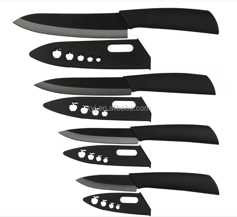 

ceramic knife set 3, 4, 5, 6 inch knife with peeler ABS+TPR handle black blade kitchen knives zirconia sheath cooking knives