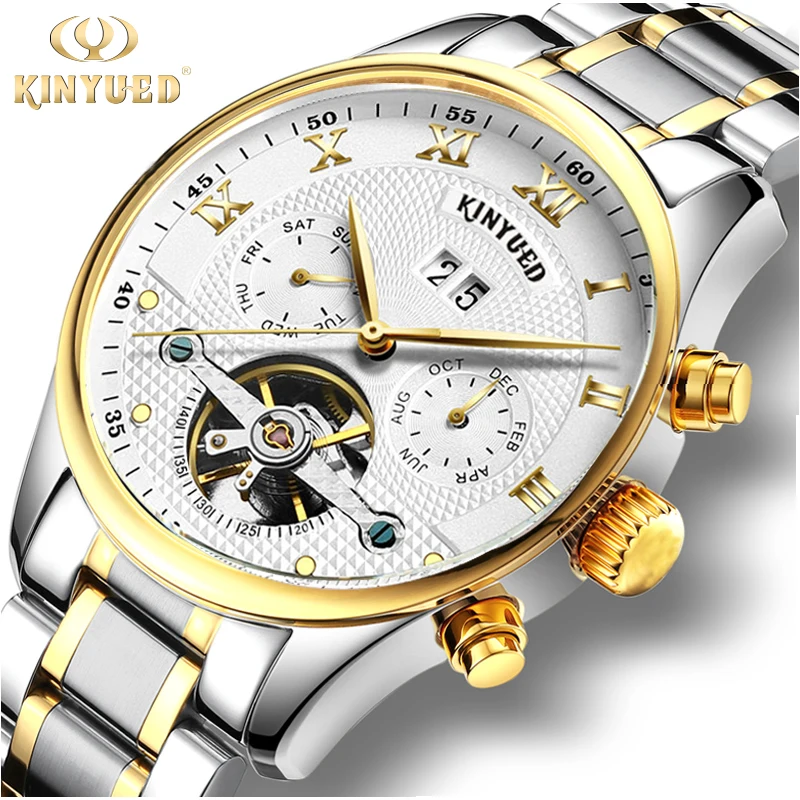 

KINYUED 009 Men Automatic Mechanical Round Shaped Stainless Steel Month Week Date Show Watch, 3 colors to choose