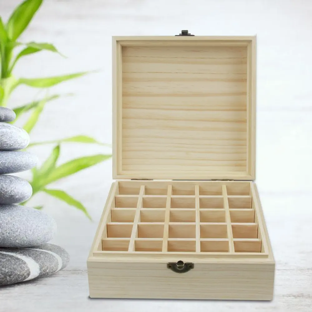 Essential Oils Storage Box, Essential Oil Wooden Storage Case 100% Natural Pine Wood Holds 5/10/15ml 25 Bottles