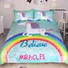 3pcs Rainbow Bedspreads Unicorn Bedding Set Believe Miracles Cartoon Single Bed Duvet Cover Animal for Kids Bedding Outlet