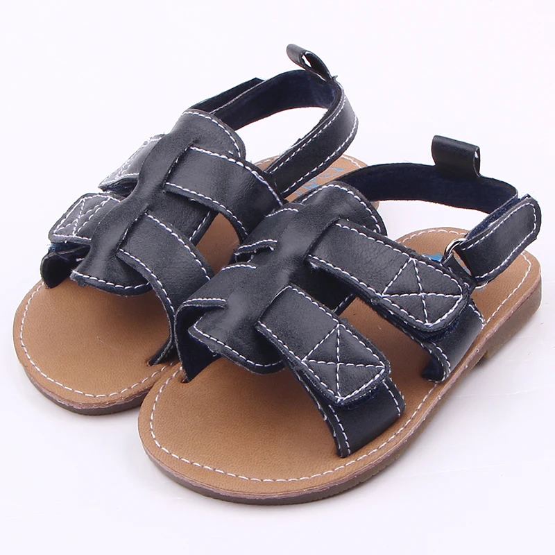 

Hot selling hard sole leather baby sandals shoes, Black/brown