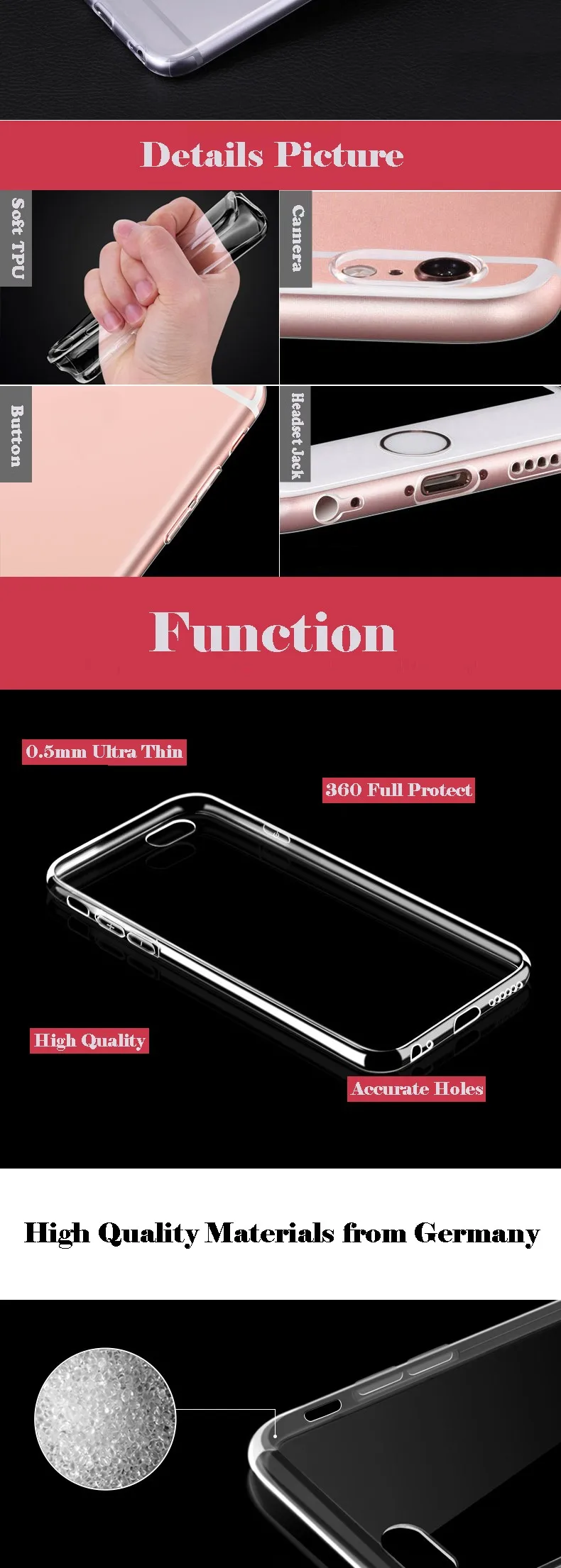 For iPhone X case TPU Soft 0.5mm Ultra thin Transparent Clear Cell phone case for iphone 10 for Samsung Galaxy Note 8 S8 S8 plus