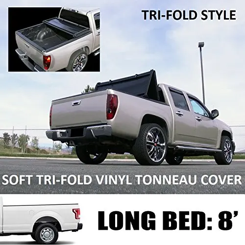 VXMOTOR Tri-Fold Soft Vinyl Truck Bed Topper Cap Tonneau Cover 2015-2017 Ford F150 Regular ( Standard ) / Super ( Extended ) Cab 8 Ft ( 96" ) Long Bed Models