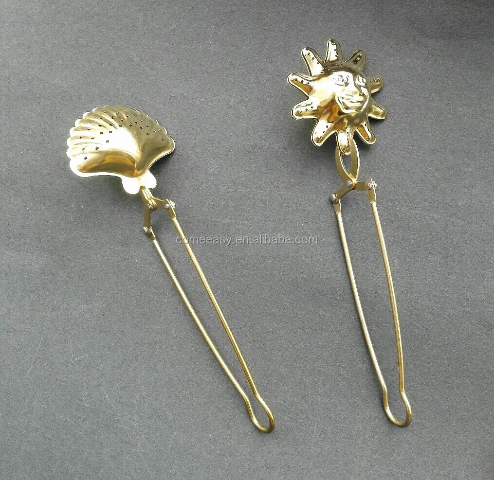 

gold plated 304 stainless steel Sun Moon face shape sky series tea infuser with handle, Gold ,silver