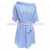Spring, summer, hot foreign trade group of blue striped shirt navy wind casual dress