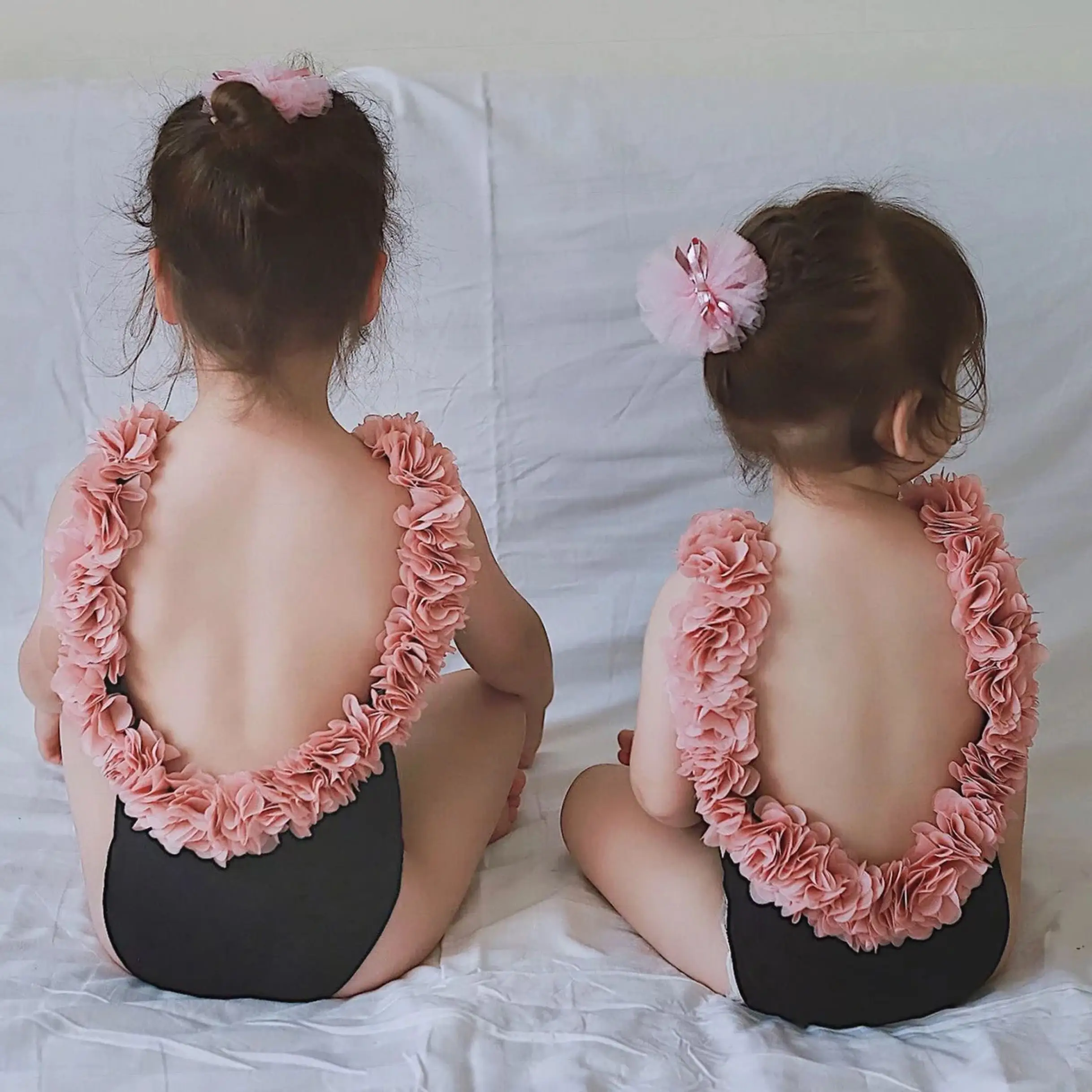 

Ins Fashion Kids Vintage Flower Backless Swimwear Girls Fairy Princess Swimsuit OEM, As show