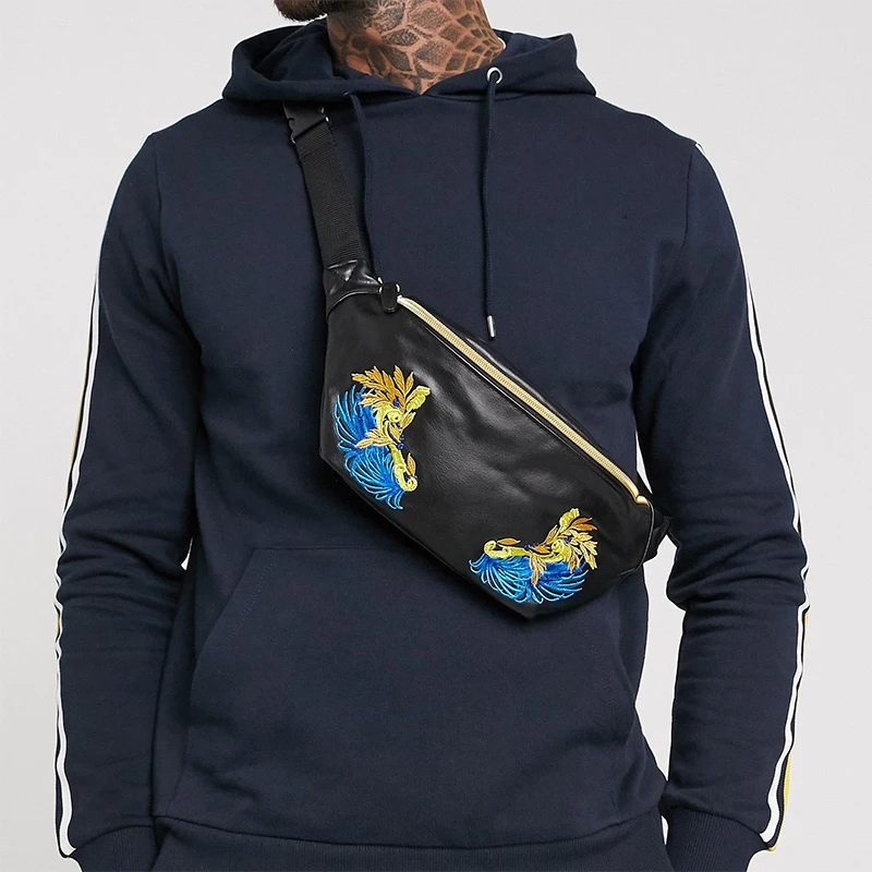 

2019 High Quality Custom Embroidered Luxury Fanny Pack Girl Waist Leather Bag For Men, Customized color