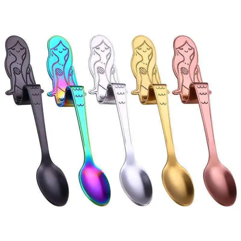 

304 stainless steel mermaid spoon metal coffee spoon, Multicolor