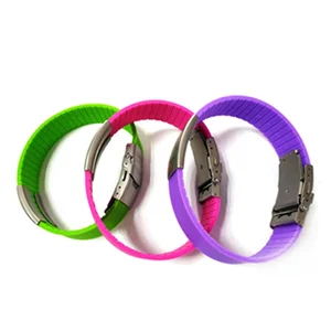 Silicone Sports Wristband Stainless Steel ID Bracelet with custom logo