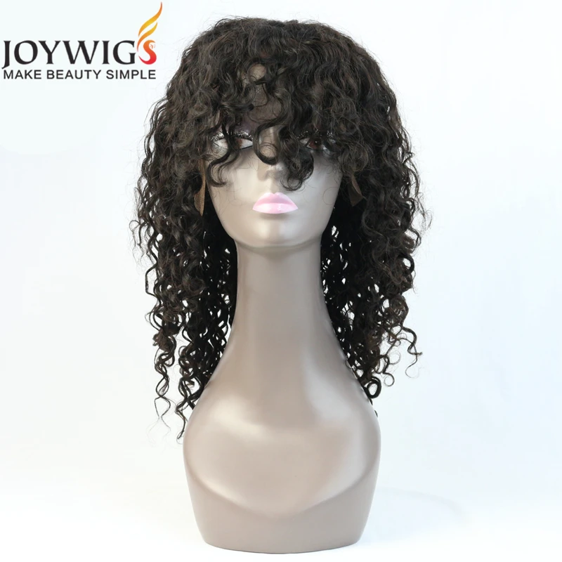 New Arrival 14inch Curly Human Hair Wigs Brazilian Human Hair Natural Color Curly Lace Front Wig With Bangs