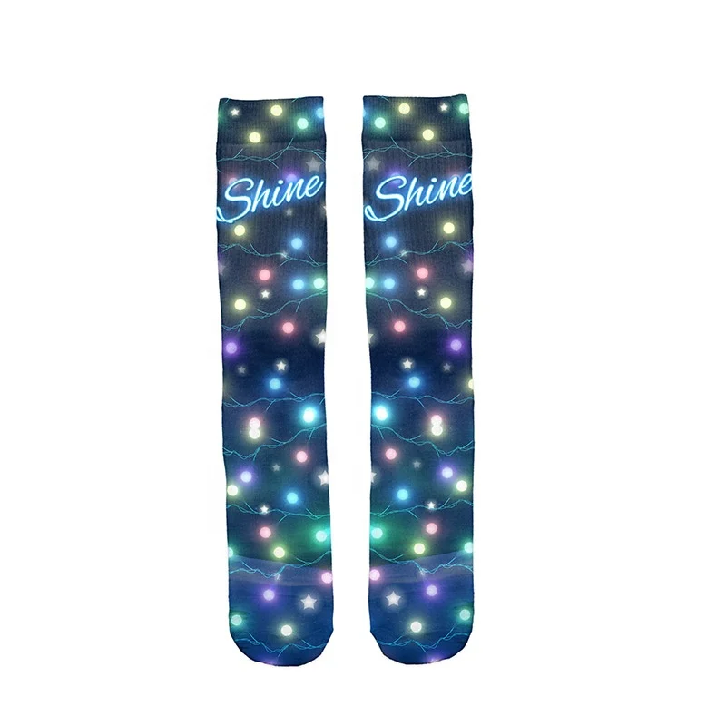 

360 Degree Print Shiny Dot Star And Light Up Christmas Socks, Colorful