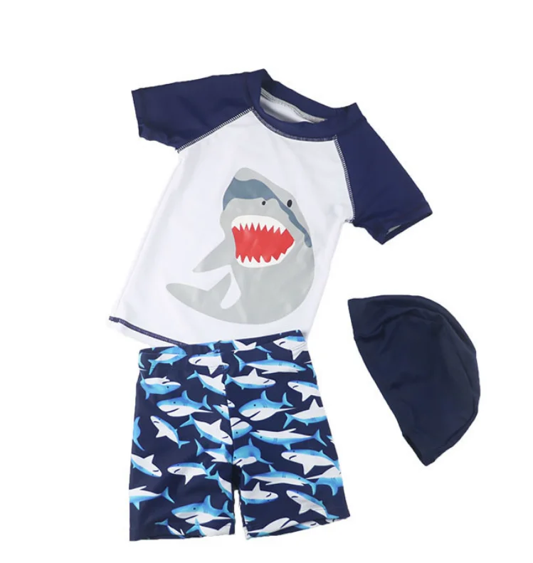 

Baby Toddler Boys Two Pieces Swimsuit Set Boys Dinosaur Bathing Suit Rash Guards with Hat UPF 50+