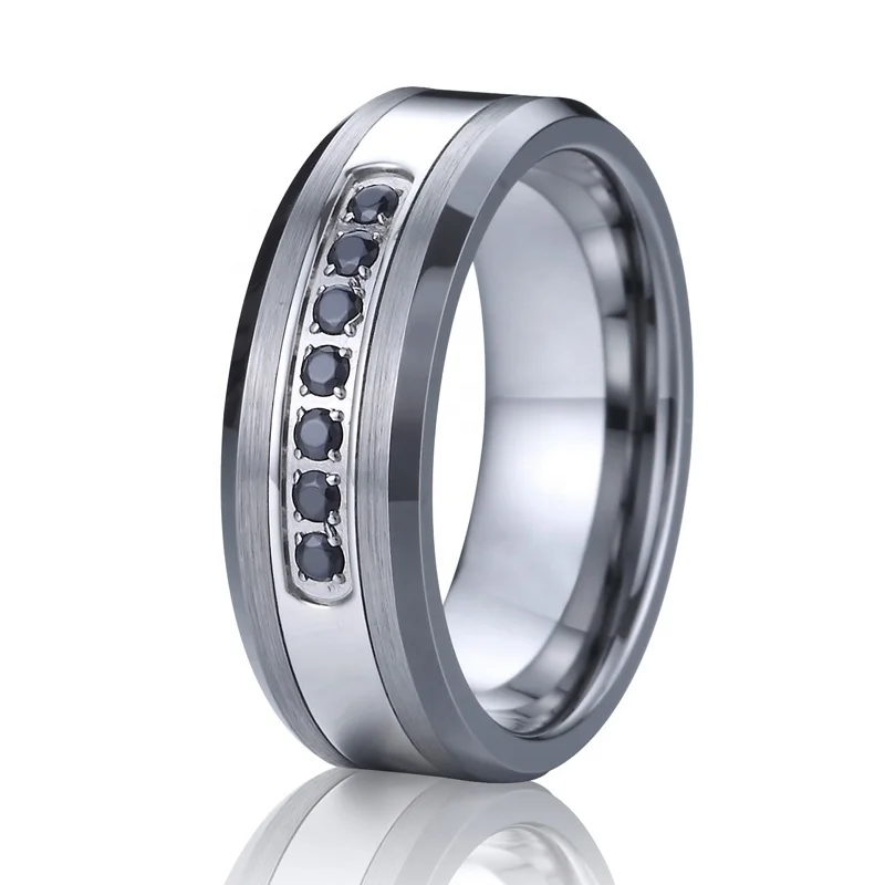 Black Zircon Inlay Classic Wedding Rings Men Women Tungsten Carbide High Quality Handmade 8mm Width Never Fade Fashion Jewelry