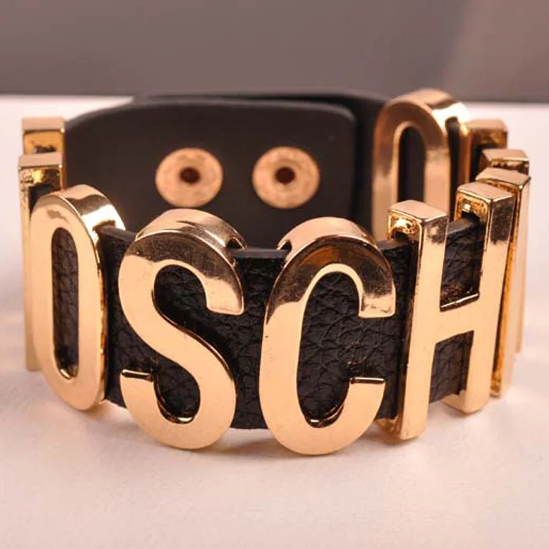 

Hot selling exaggerated letter PU leather alloy bracelets for men, As picture