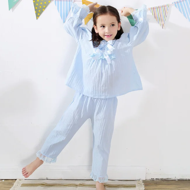 

PHB 40465 Korean fashion kids girls pajamas sleepwear cotton, Pink;blue