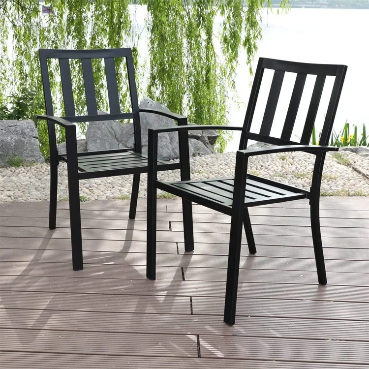 
3 pieces black stylish modern fence design patio outdoor metal table and chairs 