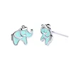 925 Sterling Silver cute elephant glass-green enamel stud earrings