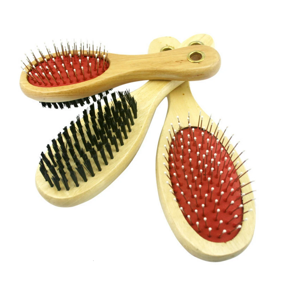 Rubber Brush Pet Wooden Handle 2in1 Dog Deshedding Brush Pet Products