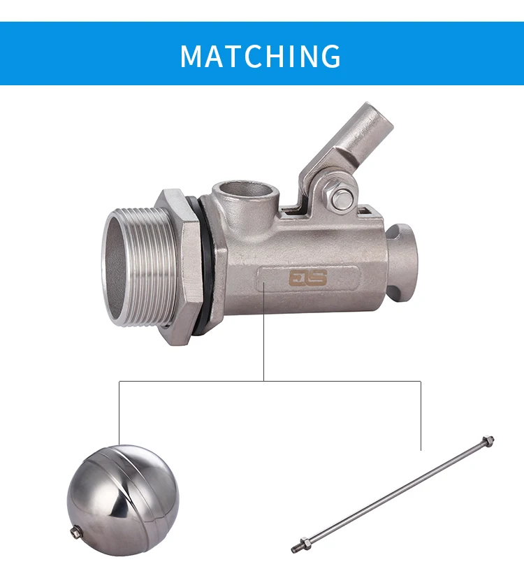 304 Tank Float Valve With 1 1/2 Inch Adjustable Stainless Steel Float