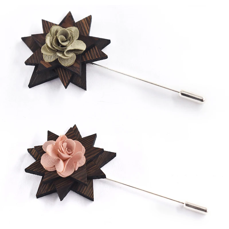 

wholesale walnut wood flower lapel pin brooch