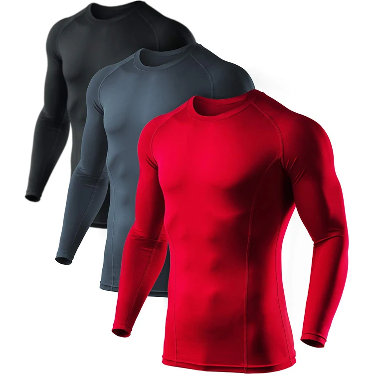 Men's Cool Dry Compression Long Sleeve Summer Blank Baselayer Athletic ...