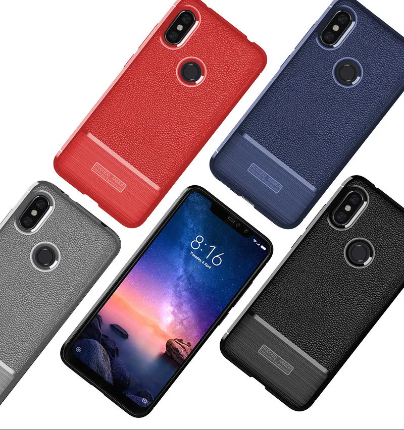 

Litchi pattern brushed case for redmi note 6 pro gel tpu back, 5 colors