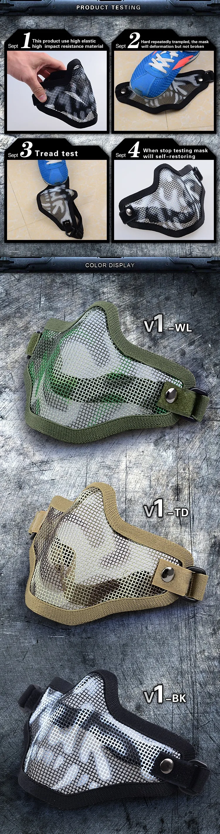 Single belt carbon steel protective sports half face masquerade outdoor Mask