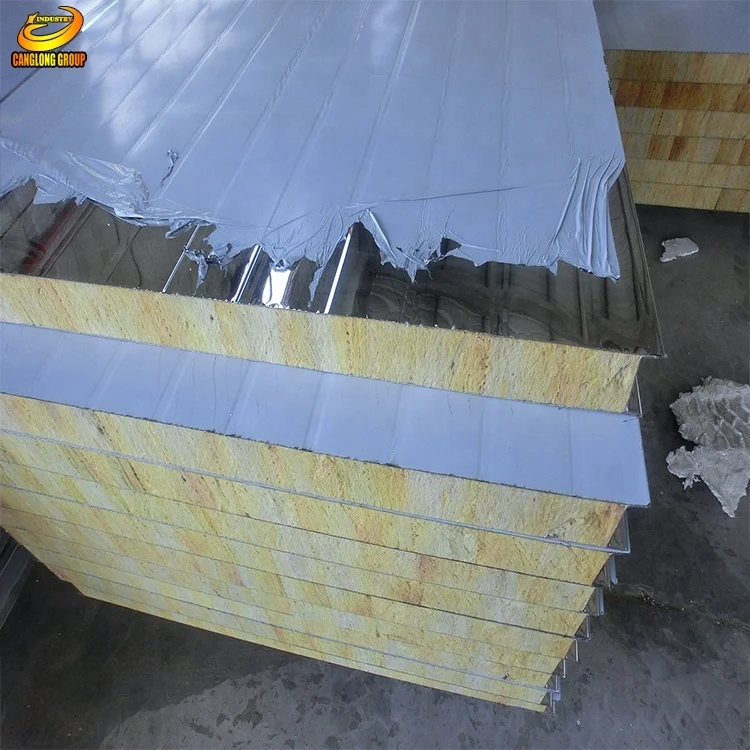 
50mm 100mm 150mm insulated rock wool sandwich panel for wall roof 