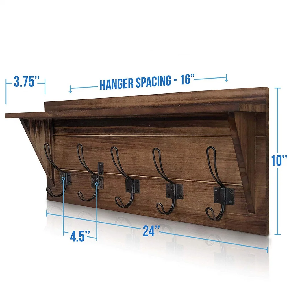 
Rustic Wall Mounted Coat Rack Shelf 