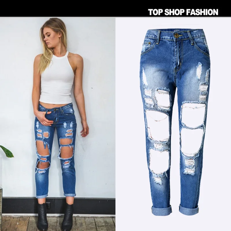 women in ripped jeans