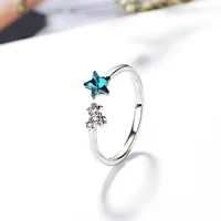 

925 silver sweet and temperament high quality blue star shaped opening ring for women