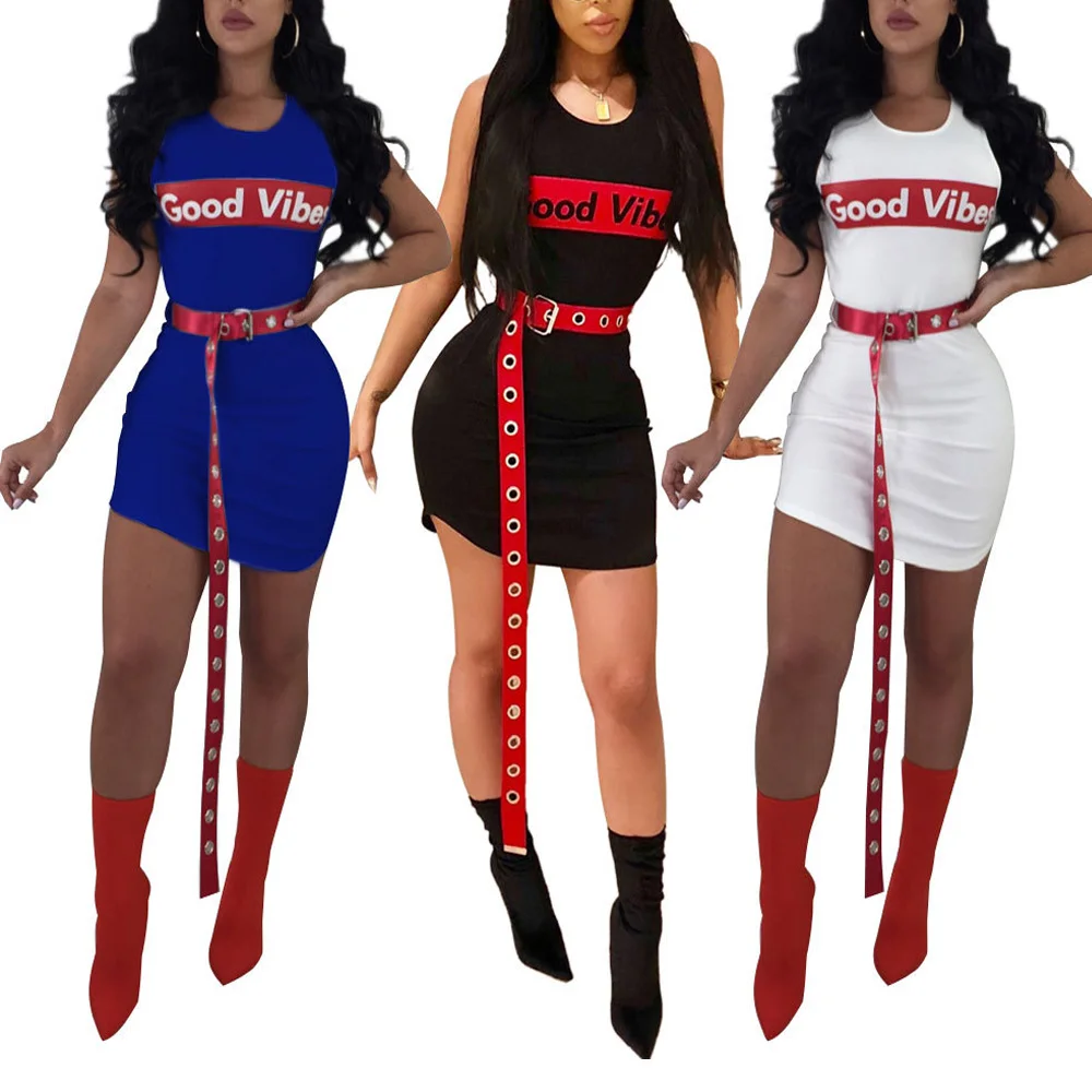 

80507-MX60 Wholesale 3 colors sexy belt sleeveless dress for women