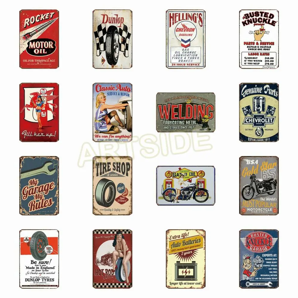 
No MOQ Castrol Gasoline Esso Motor Oil Tin Signs Vintage Metal Sign Painting Decor Wall For Bar Cafe Pub Motor Shop 