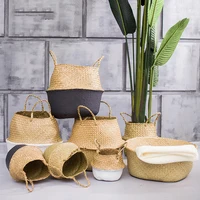 

APHACATOP Bathroom Baby Toy Seagrass Wicker Storage Basket Pots with Handles Home Decoration for Plant