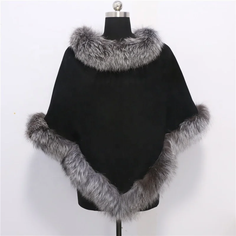 

New Fashion Customized Color Genuine Fox Fur Pullover Cashmere Shawl, As photos