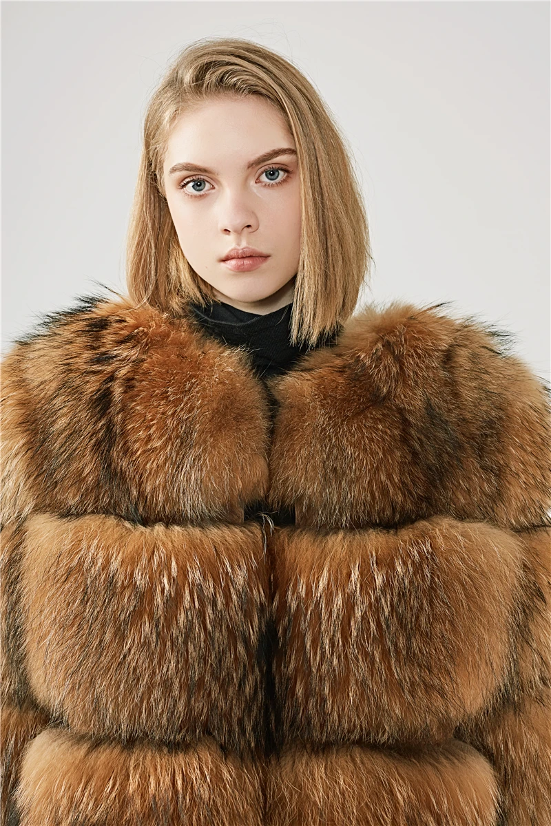 Short Warm Custom Fluffy Genuine Natural Raccoon Dog Fur Jacket Full