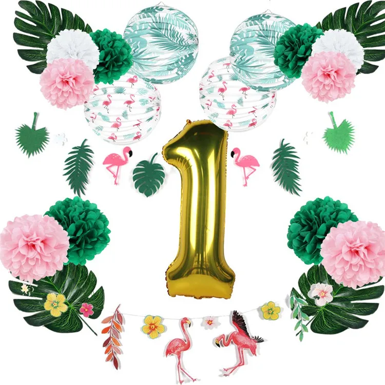 Flamingo Banner Birthday Decoration Baby Girls 1st Birthday Party