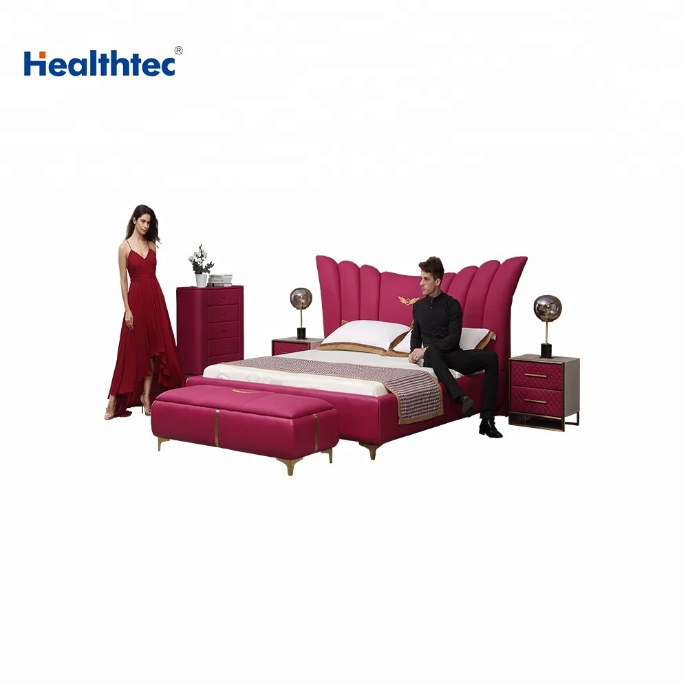 Latest King Bedroom Furniture High Headboard Red Leather Bed Frame